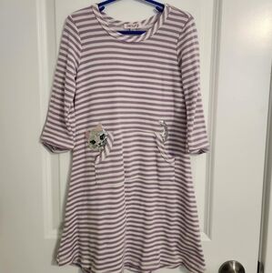 Little Girls lavender and white striped sequin kitty pocket dress sz 6x